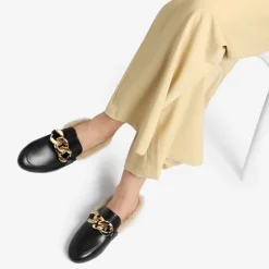 Chain Closed Toe Fur Lined Mules
