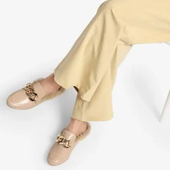 Chain Closed Toe Fur Lined Mules