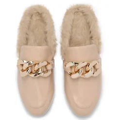 Chain Closed Toe Fur Lined Mules