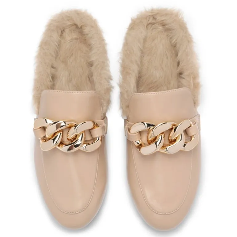 Chain Closed Toe Fur Lined Mules