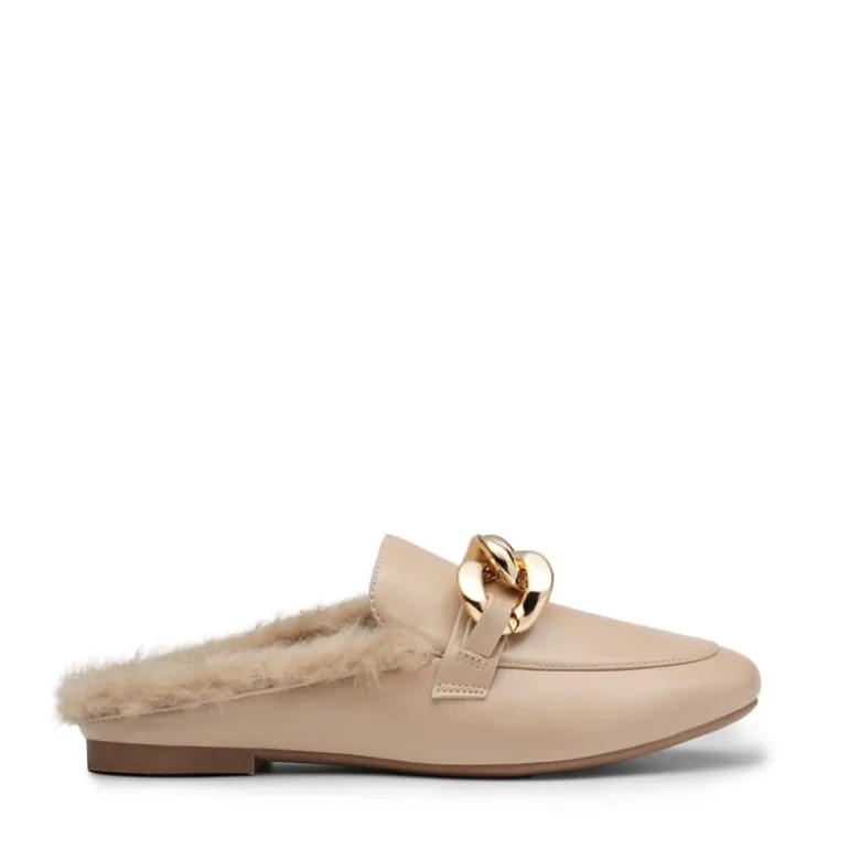 Chain Closed Toe Fur Lined Mules