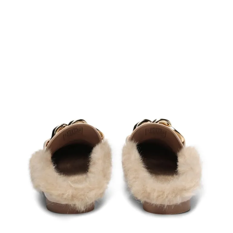 Chain Closed Toe Fur Lined Mules