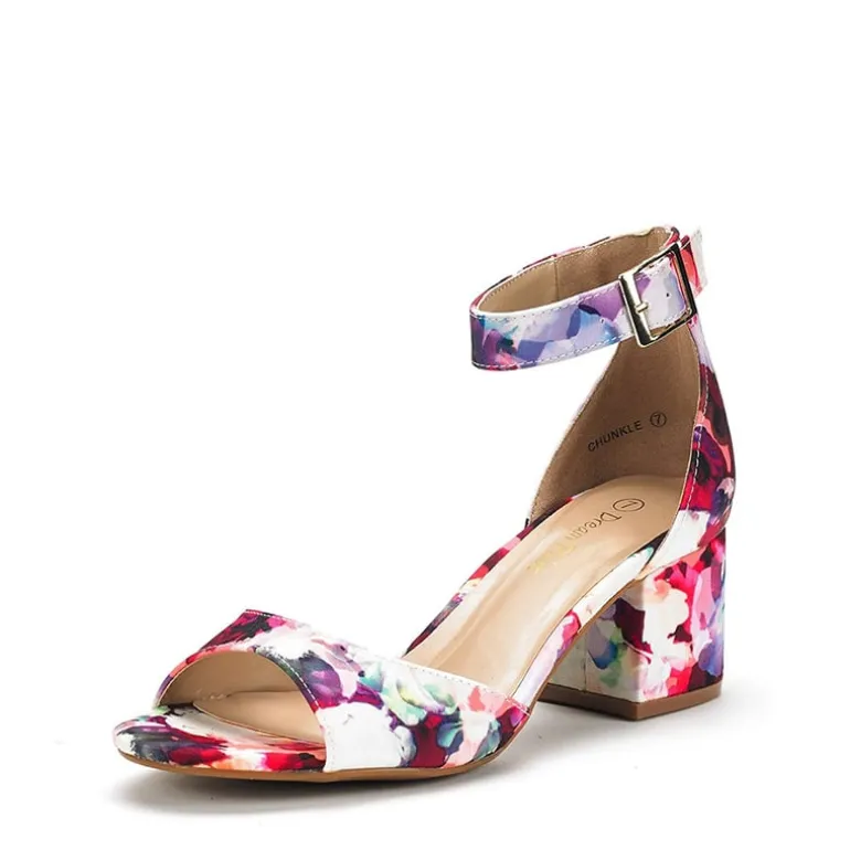 Chunkle Low Heel Ankle Strap Chunky Sandals