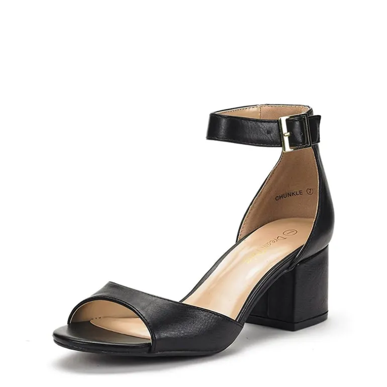 Chunkle Low Heel Ankle Strap Chunky Sandals