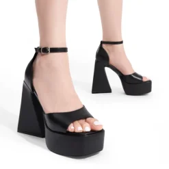 Chunky Ankle-Strap Platform Heel Sandals