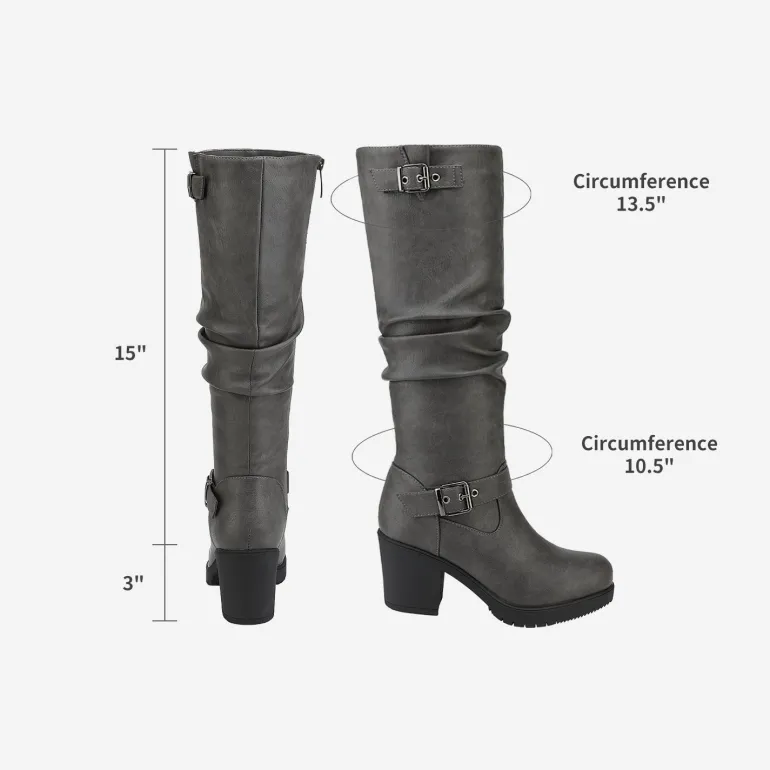 Chunky Heel Knee High Boots