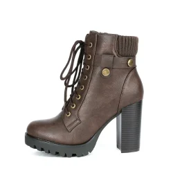 Chunky Round-Toe High Heel Ankle Boots