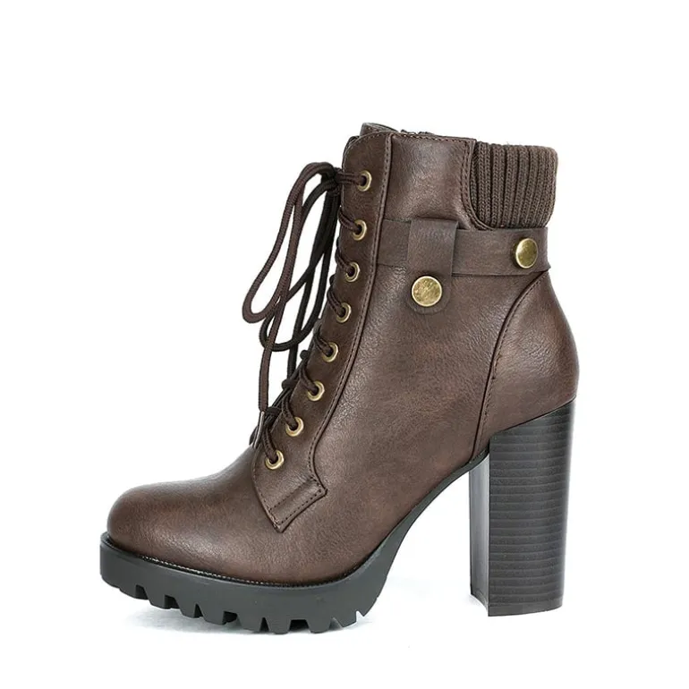 Chunky Round-Toe High Heel Ankle Boots