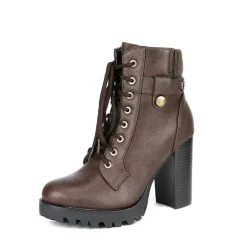 Chunky Round-Toe High Heel Ankle Boots