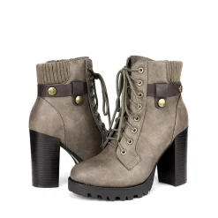 Chunky Round-Toe High Heel Ankle Boots