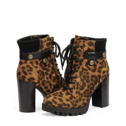 Chunky Round-Toe High Heel Ankle Boots