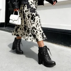 Chunky Round-Toe High Heel Ankle Boots