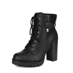 Chunky Round-Toe High Heel Ankle Boots