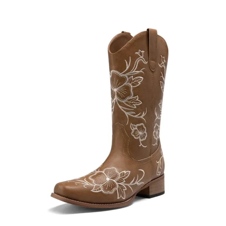 Classic Comfy Square-Toe Mid-Calf Cowboy Boots
