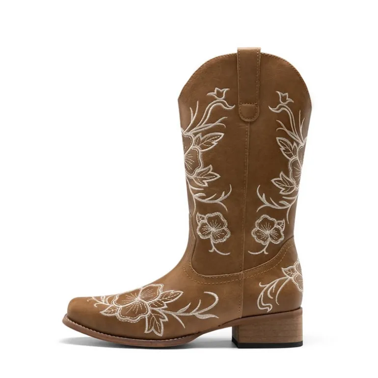 Classic Comfy Square-Toe Mid-Calf Cowboy Boots