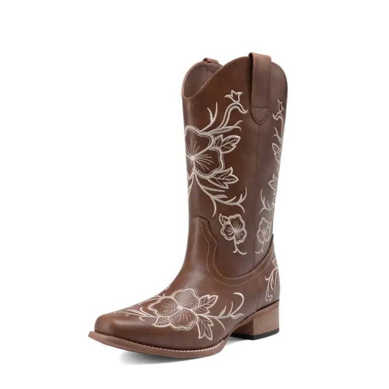 Classic Comfy Square-Toe Mid-Calf Cowboy Boots