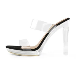 Clear Strap Block Heel Sandals