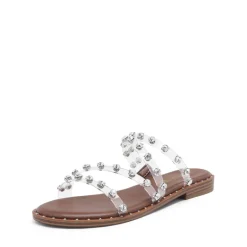 Clear Studded Rhinestone Flat Sandals