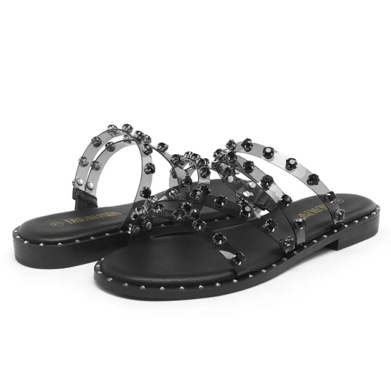 Clear Studded Rhinestone Flat Sandals
