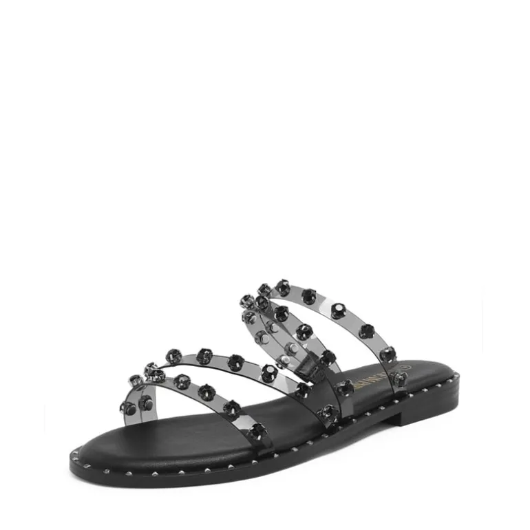 Clear Studded Rhinestone Flat Sandals