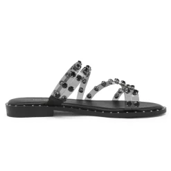 Clear Studded Rhinestone Flat Sandals