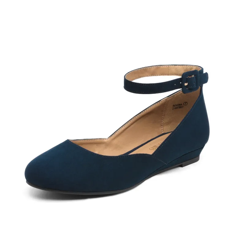Comfortable Ankle Strap Low Wedge Flats