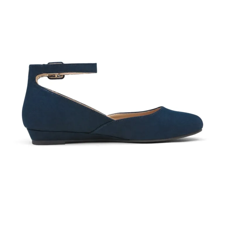Comfortable Ankle Strap Low Wedge Flats