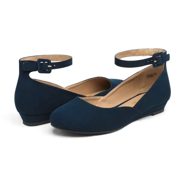 Comfortable Ankle Strap Low Wedge Flats