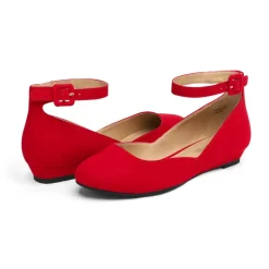 Comfortable Ankle Strap Low Wedge Flats