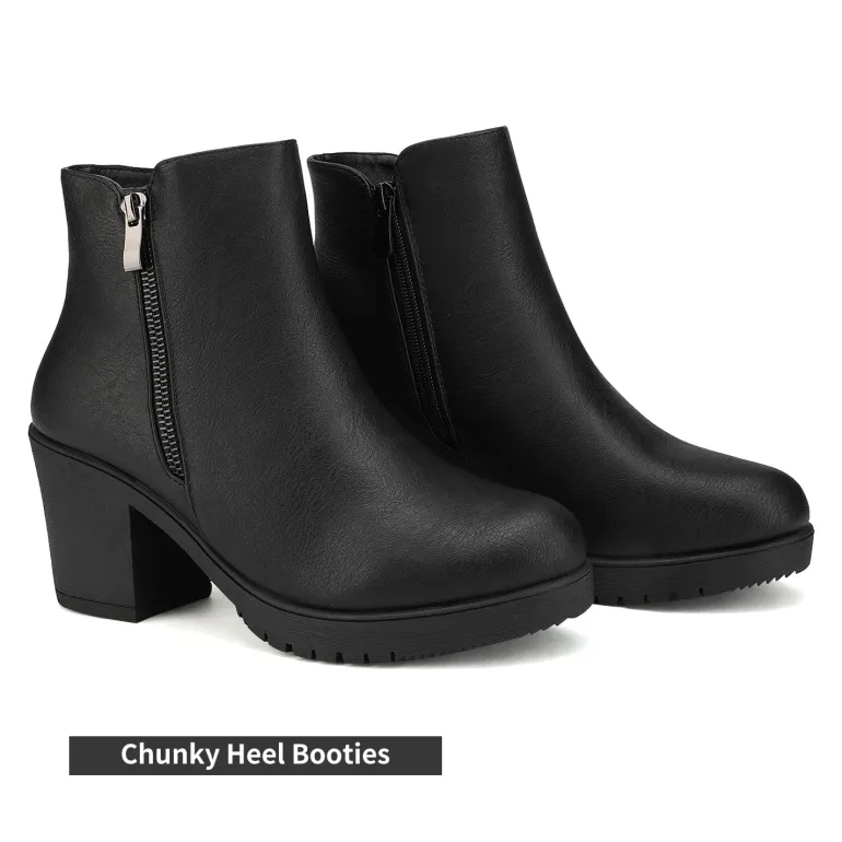 Comfortable Low Heel Chunky Ankle Boots