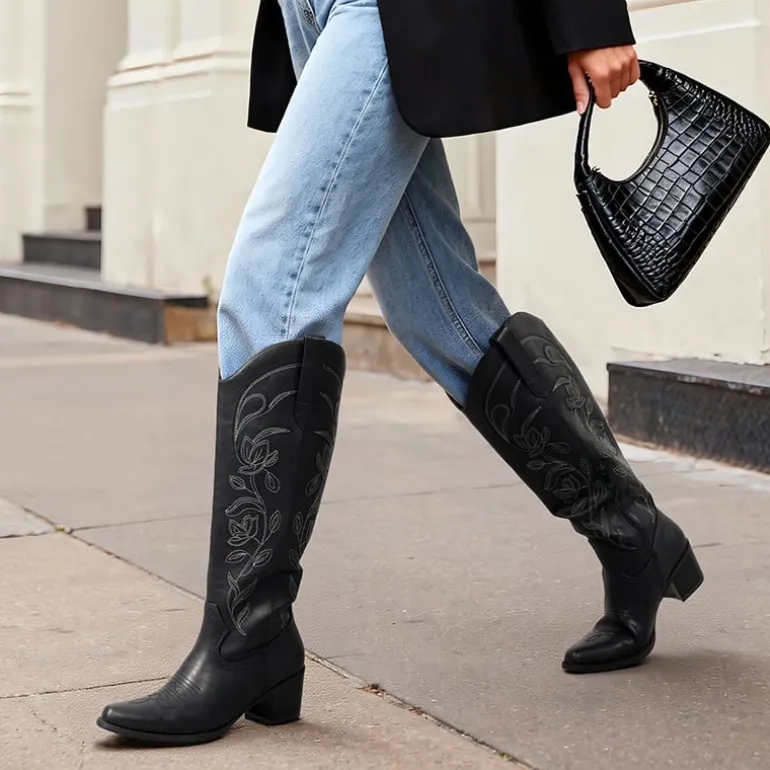 Comfort Square-toe Knee-high Cowboy Boots