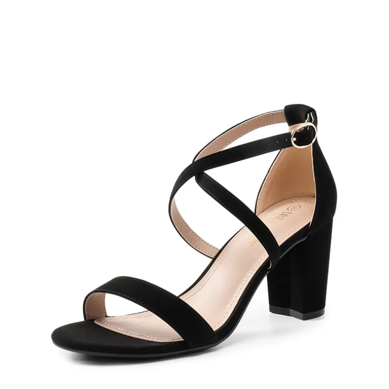 Criss Cross Chunky Heel Ankle Strap Sandals