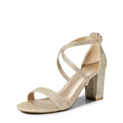 Criss Cross Chunky Heel Ankle Strap Sandals