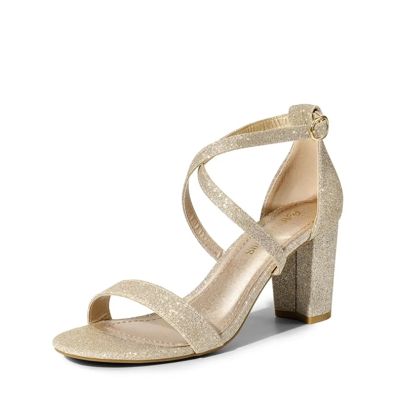 Criss Cross Chunky Heel Ankle Strap Sandals