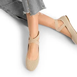 Crossover Ankle Strap Knit Ballet Flats