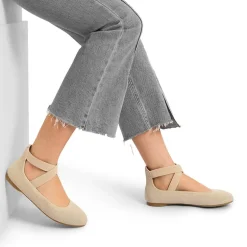 Crossover Ankle Strap Knit Ballet Flats
