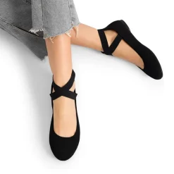 Crossover Ankle Strap Knit Ballet Flats