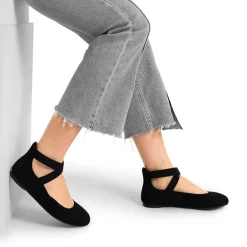 Crossover Ankle Strap Knit Ballet Flats