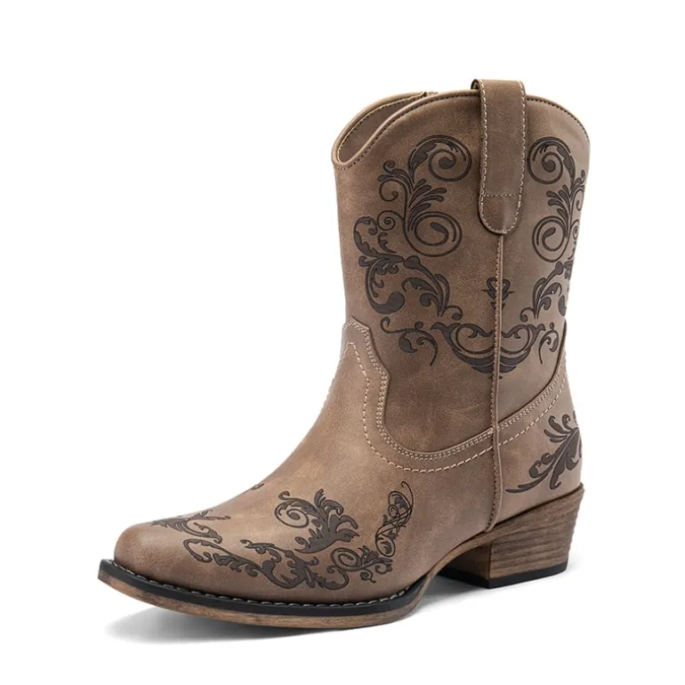 Cuban Heel Cowgirl Ankle Boots