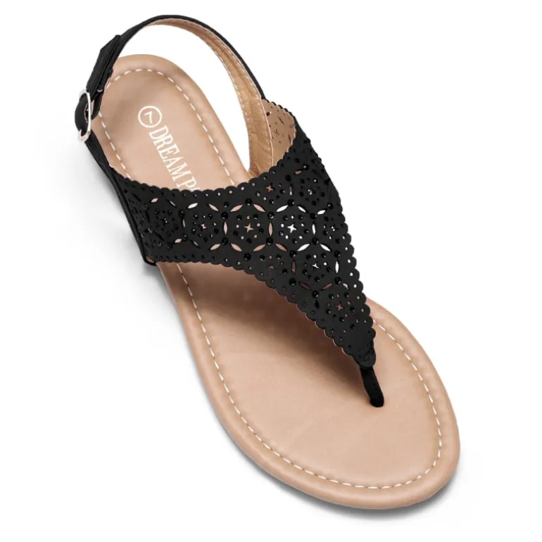 Cut Out Rhinestone Flat Sandals