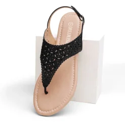 Cut Out Rhinestone Flat Sandals