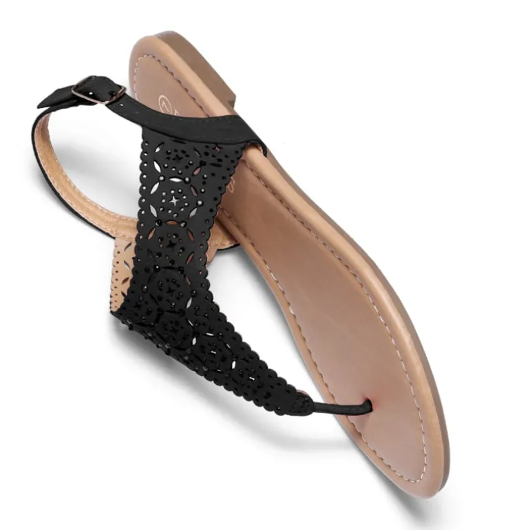 Cut Out Rhinestone Flat Sandals
