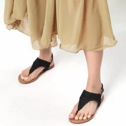 Cut Out Rhinestone Flat Sandals
