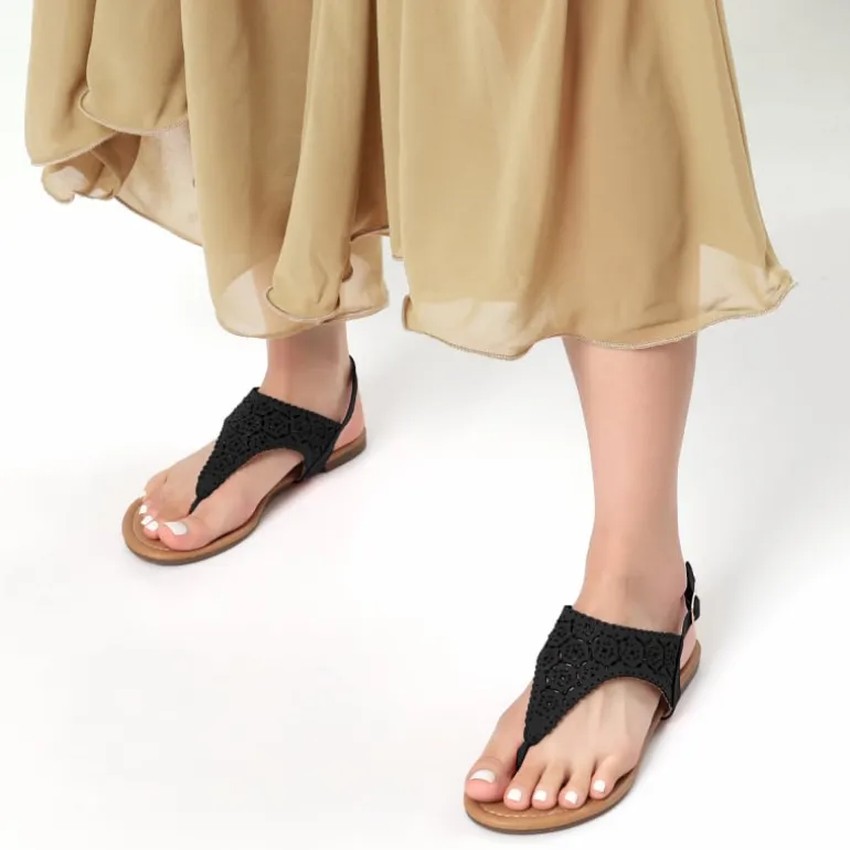 Cut Out Rhinestone Flat Sandals