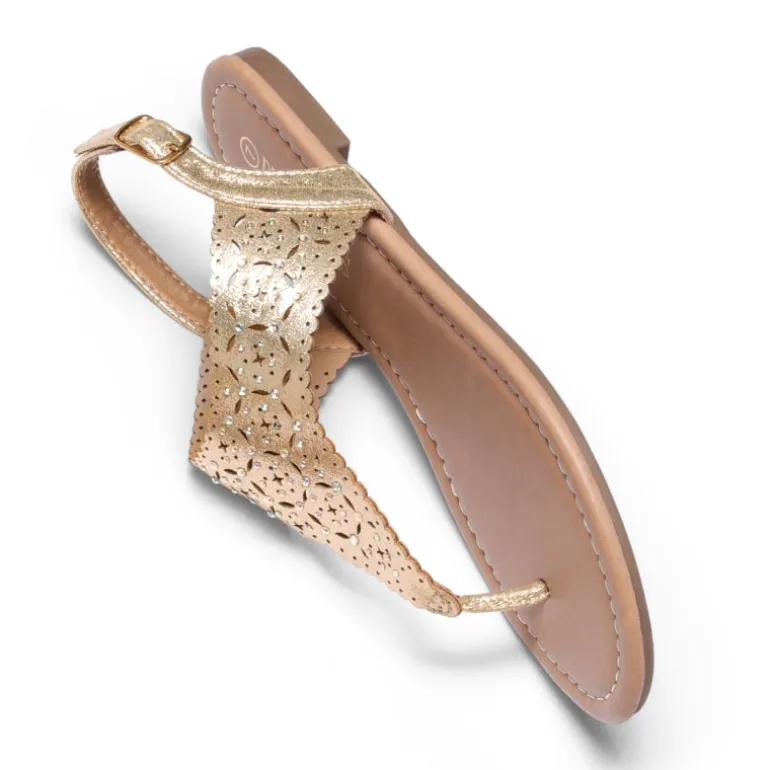 Cut Out Rhinestone Flat Sandals