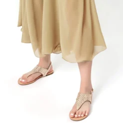 Cut Out Rhinestone Flat Sandals