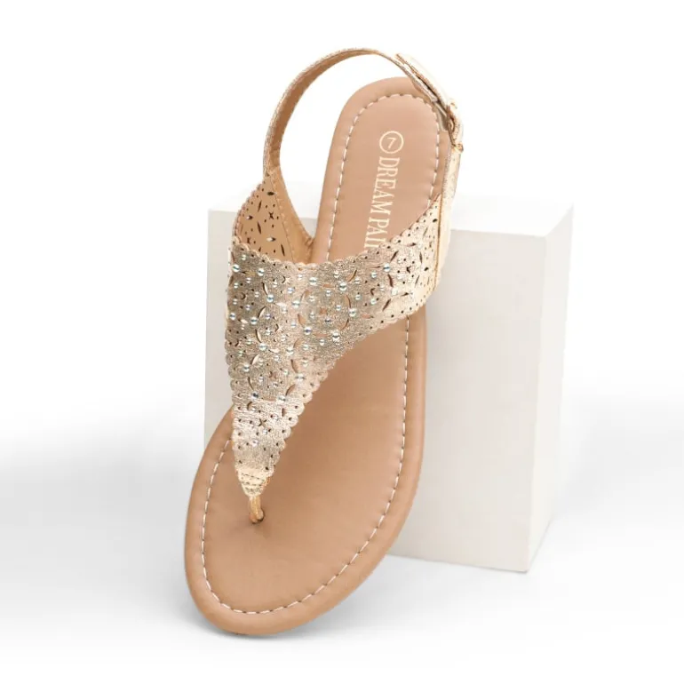 Cut Out Rhinestone Flat Sandals