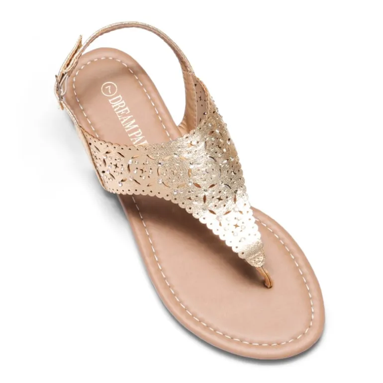 Cut Out Rhinestone Flat Sandals