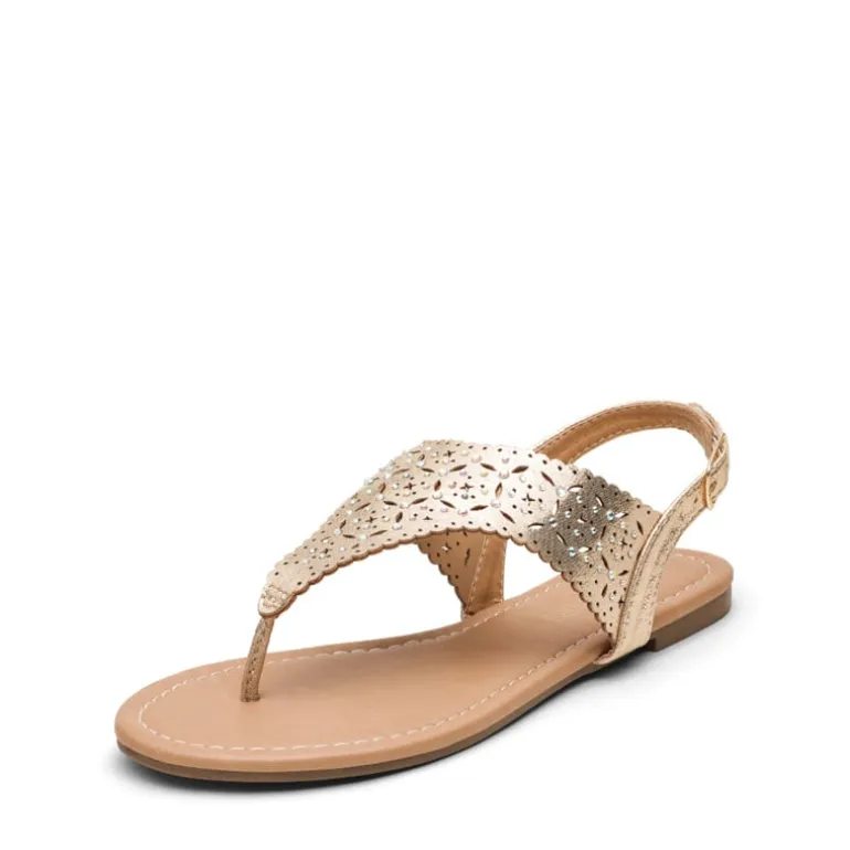 Cut Out Rhinestone Flat Sandals
