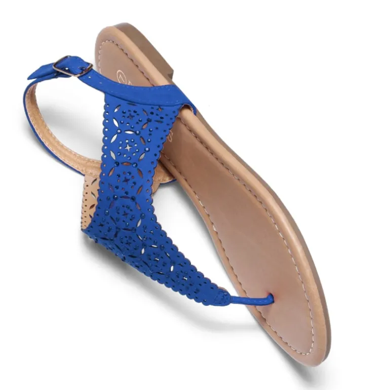 Cut Out Rhinestone Flat Sandals